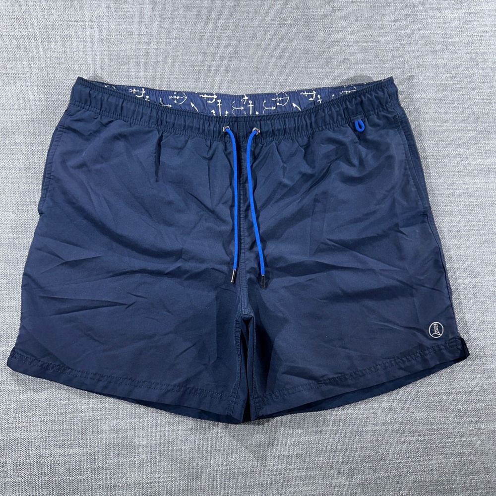 Lands' End Swim Trunks Mens Large 36-38 Navy Blue Excellent Nautical Anchor 1426
